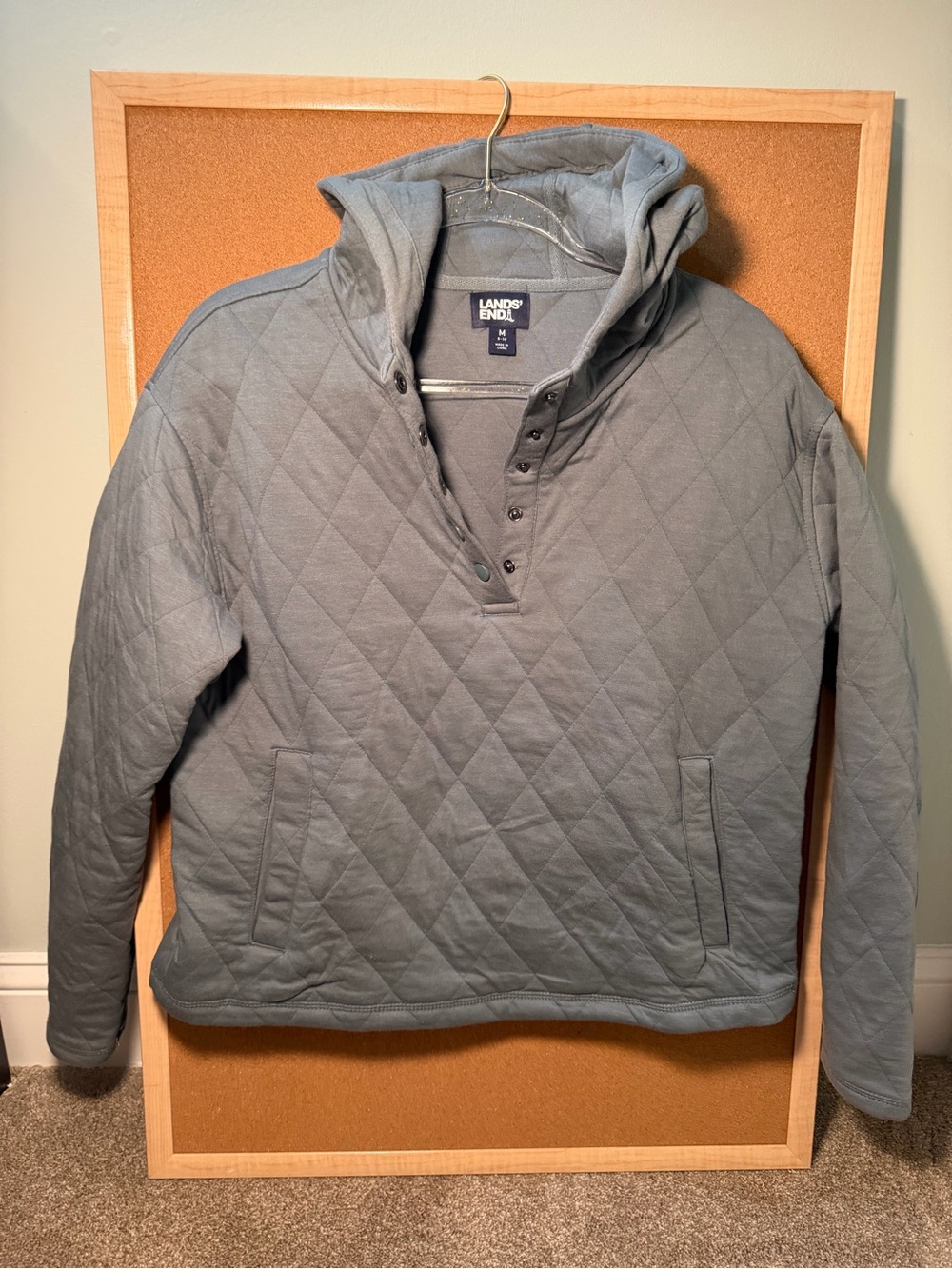 Lands' End Woman Quilted pullover hoodie Sweater - Gray/Green